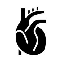 cuore nero glifo icona. umano corpo organo. cardiaco disturbi trattamento. cardiologia. assistenza sanitaria e medicinale. silhouette simbolo su bianca spazio. solido pittogramma. vettore isolato illustrazione