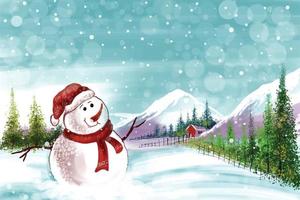 nuovo anno e Natale albero inverno paesaggio sfondo con pupazzo di neve carta design vettore