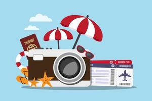 concetto di viaggio fotocamera e accessori vettore