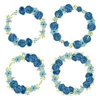 Acquerello blu marino ghirlanda di fiori cerchio cornice set vettore