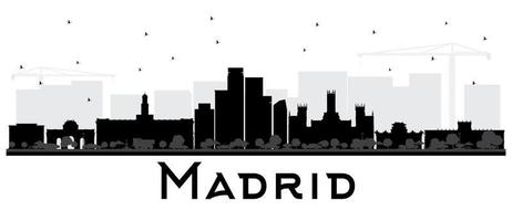 Madrid Spagna orizzonte nero e bianca silhouette. vettore