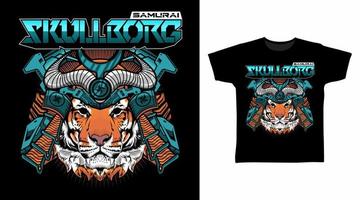tigre samurai con guerra casco vettore illustrazione maglietta design concetto.