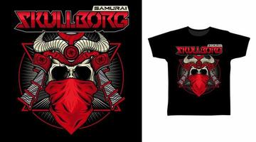 meccanico rosso samurai cranio con guerra armatura vettore illustrazione maglietta design concetto.