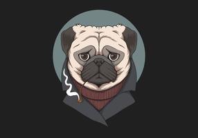 illustrazione del tubo di fumo del cane pug vettore