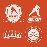hockey logo scudo impostato e arancia sfondo vettore