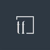 tf iniziale monogramma logo con rettangolo stile design vettore
