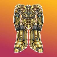 mecha robot oro etichetta illustrazione vettore