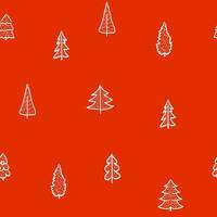 contento nuovo anno e Natale celebrazione senza soluzione di continuità modello con bianca stilizzato abete albero abete rosso su rosso sfondo, luminoso Stampa per carta da parati, copertina design, imballaggio, vacanze arredamento vettore