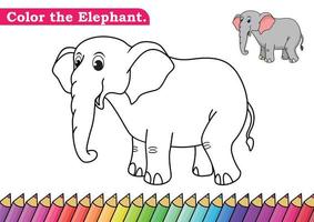 colorazione pagina per elefante vettore illustrazione. scuola materna bambini colorazione pagine attività foglio di lavoro con divertente grande elefante cartone animato. elefante isolato su bianca sfondo per colore libri.