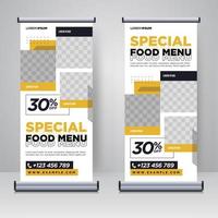 cibo e ristorante roll up banner modello di progettazione vettore