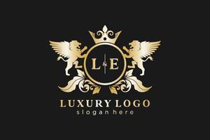 iniziale Le lettera Leone reale lusso logo modello nel vettore arte per ristorante, regalità, boutique, bar, Hotel, araldico, gioielleria, moda e altro vettore illustrazione.