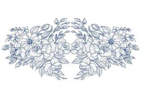 mano disegnare carta floreale botanica blu su bianco vettore