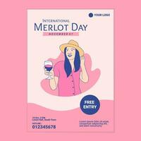 illustrazioni bellissimo donna godere Tenere merlot vino per internazionale merlot giorno manifesto modello vettore