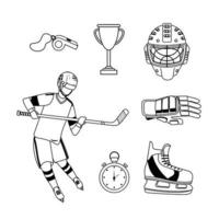 set di attrezzature da hockey e icone professionali uniformi vettore