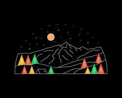 campeggio su natura montagna con stellato cielo design vettore