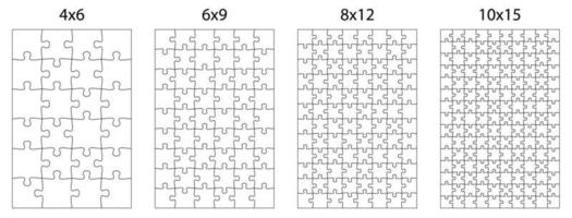 modello per puzzle pezzi di diverso difficoltà livelli per sovrapposizione un Immagine. bambini educativo Giochi. nero e bianca vettore