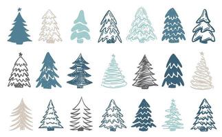 set di alberi di natale, illustrazioni disegnate a mano. vettore