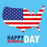 felice memorial day card con bandiera usa e mappa vettore