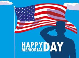 felice memorial day card con bandiera usa vettore