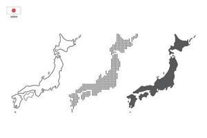 3 versioni di Giappone carta geografica città vettore di magro nero schema semplicità stile, nero punto stile e buio ombra stile. tutti nel il bianca sfondo.