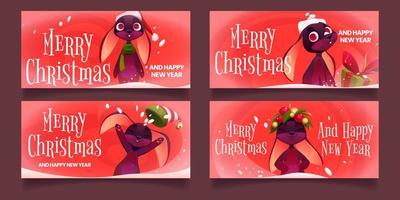 allegro Natale banner con carino natale coniglio vettore