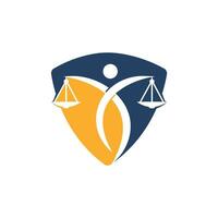 uomo Tenere bilancia di giustizia logo. legge e procuratore logo design. vettore