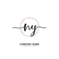 NY iniziale grafia e firma logo design con cerchio. bellissimo design manoscritto logo per moda, squadra, nozze, lusso logo. vettore