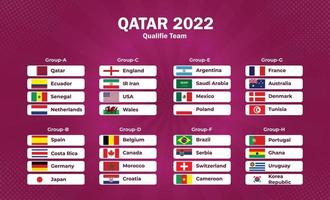 2022 fifa mondo tazza torneo nel Qatar. tutti gruppo squadre con icone di nazionale bandiere. vettore