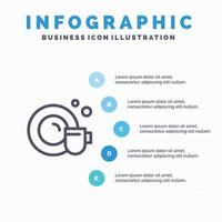 piatto tazza pulizia linea icona con 5 passaggi presentazione infografica sfondo vettore