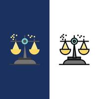 scelta conclusione Tribunale giudizio legge icone piatto e linea pieno icona impostato vettore blu sfondo