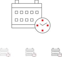 calendario giorno Data formazione scolastica grassetto e magro nero linea icona impostato vettore