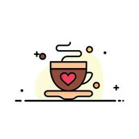 tazza caffè tè amore attività commerciale piatto linea pieno icona vettore bandiera modello