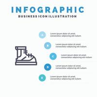 stivali escursionista escursioni a piedi traccia stivale blu infografica modello 5 passaggi vettore linea icona modello