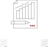 statistica analisi analitica attività commerciale grafico grafico mercato grassetto e magro nero linea icona impostato vettore