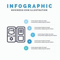 libro scudo americano stella linea icona con 5 passaggi presentazione infografica sfondo vettore