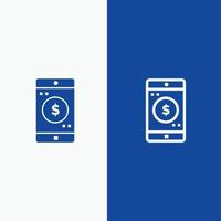 applicazione mobile mobile applicazione dollaro linea e glifo solido icona blu bandiera linea e glifo così vettore