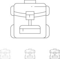 Borsa indietro Borsa servizio Hotel grassetto e magro nero linea icona impostato vettore