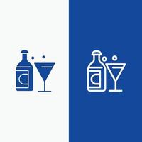 vino bicchiere bottiglia Pasqua linea e glifo solido icona blu bandiera linea e glifo solido icona blu bandiera vettore