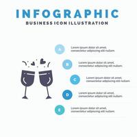 bicchiere amore bevanda nozze solido icona infografica 5 passaggi presentazione sfondo vettore