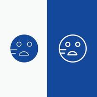 triste emoji scuola linea e glifo solido icona blu bandiera linea e glifo solido icona blu bandiera vettore