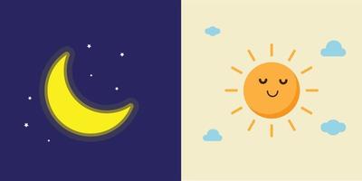 semplice carino sole sentire rilassare e Luna colorato piatto icona impostare. giorno e notte cartone animato personaggi vettore illustrazione.