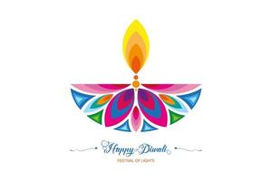 contento Diwali Festival di luci India celebrazione colorato logo modello. grafico bandiera design di indiano fiore diya olio lampada, moderno design nel vivace colori. vettore isolato su bianca sfondo