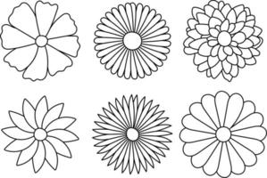 impostato di 6 delineato fiori isolato su bianca sfondo vettore