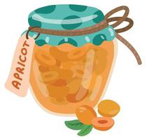 albicocca marmellata nel un' vaso con il iscrizione. mano disegnato vettore illustrazione. adatto per sito web, adesivi, regalo carte.