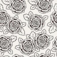 senza soluzione di continuità modello con lussureggiante fioritura Vintage ▾ Rose con le foglie. monocromatico vettore illustrazione, nero su bianca. incisione stile