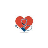 stetoscopio con cuore medico vettore logo design.