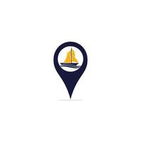 vettore nave e carta geografica pointer logo combinazione. barca e GPS locator simbolo o icona.