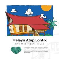 melayu un rubinetto lontik tradizionale Casa mano disegnato Indonesia cultura per sociale media o sfondo vettore