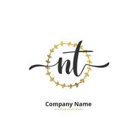 nt iniziale grafia e firma logo design con cerchio. bellissimo design manoscritto logo per moda, squadra, nozze, lusso logo. vettore