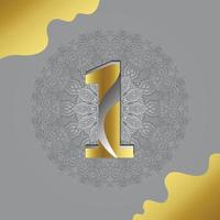oro numero uno con mandala sfondo vettore illustrazione
